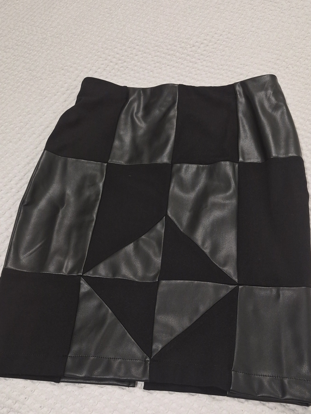 Spense Black Patchwork Pencil Skirt with Faux Leather Panels